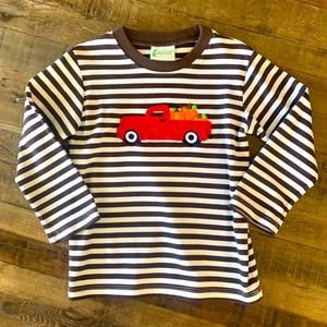 Zucchini Boys | Brown and White Striped Long Sleeve Truck & Pumpkins | Size 3T